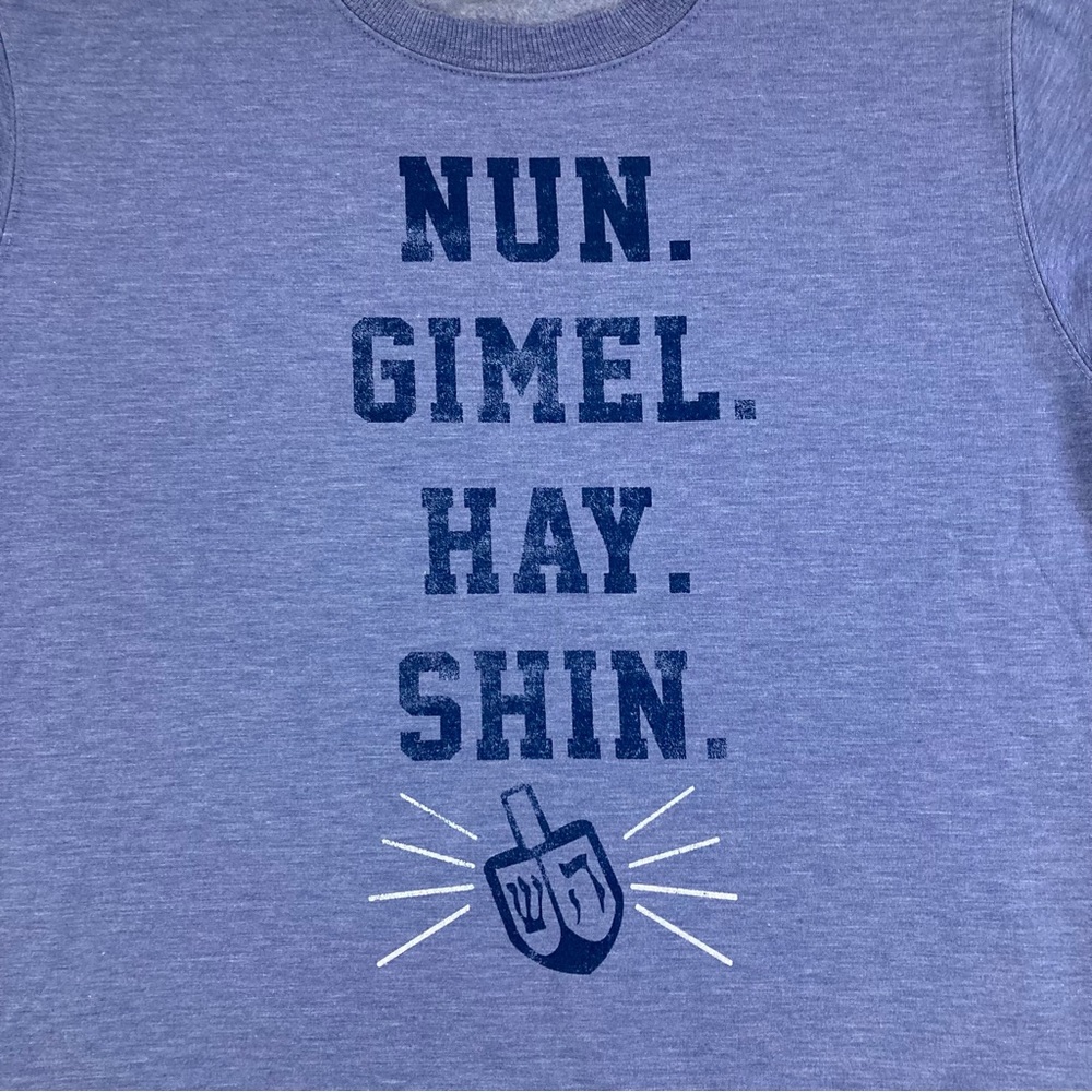 Doe Womens Blue Dreidel Holiday Hanukkah Nun Gimel Hay Shin Sweatshirt XL - Picture 10 of 10